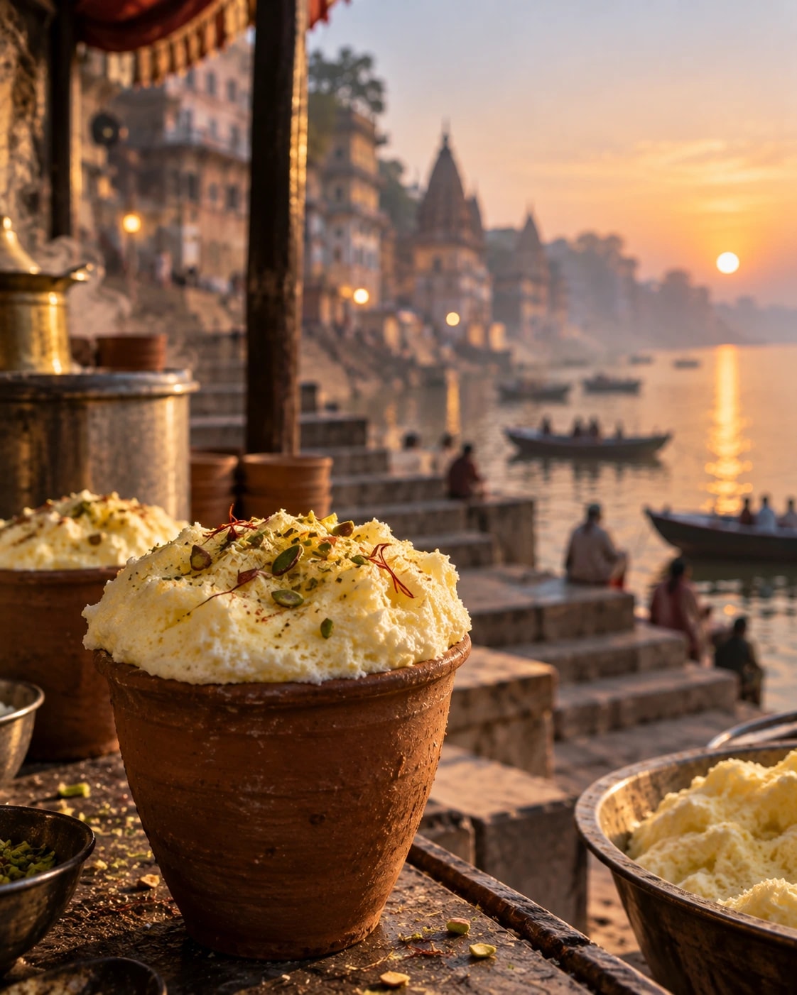 Steaming fresh spiced Banarasi masala chai served in an authentic earthen clay kulhad cup